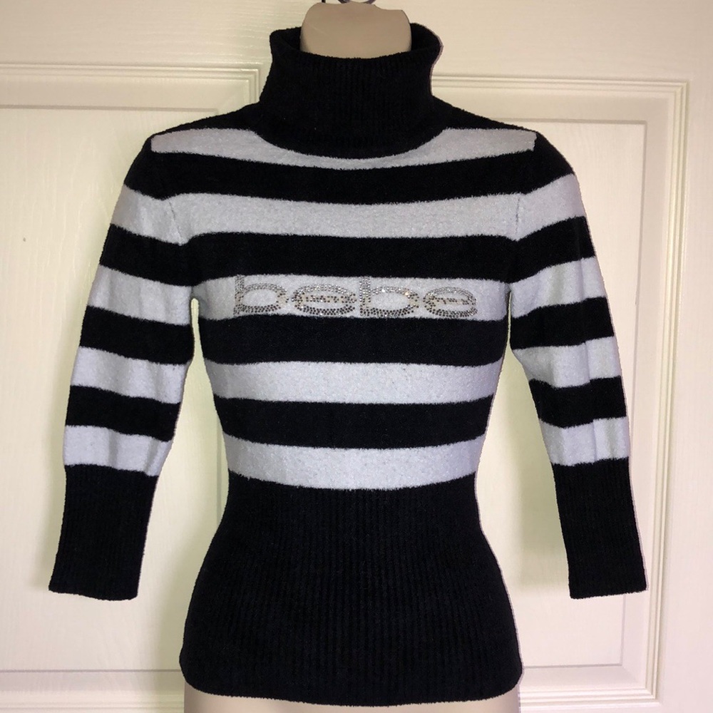 bebe striped turtle neck sweater